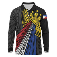 Philippines Sun Long Sleeve Polo Shirt Pasifika Tribal Style