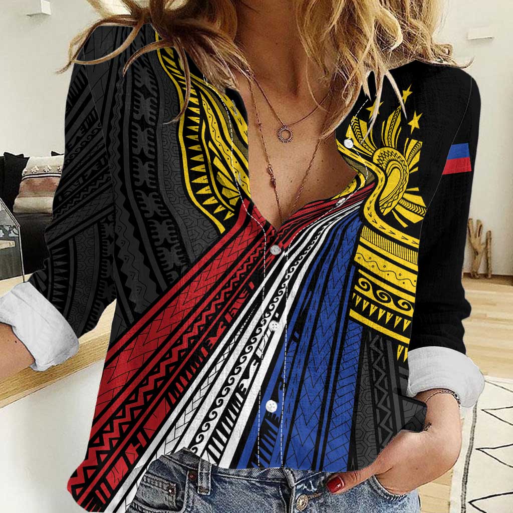 Philippines Sun Women Casual Shirt Pasifika Tribal Style