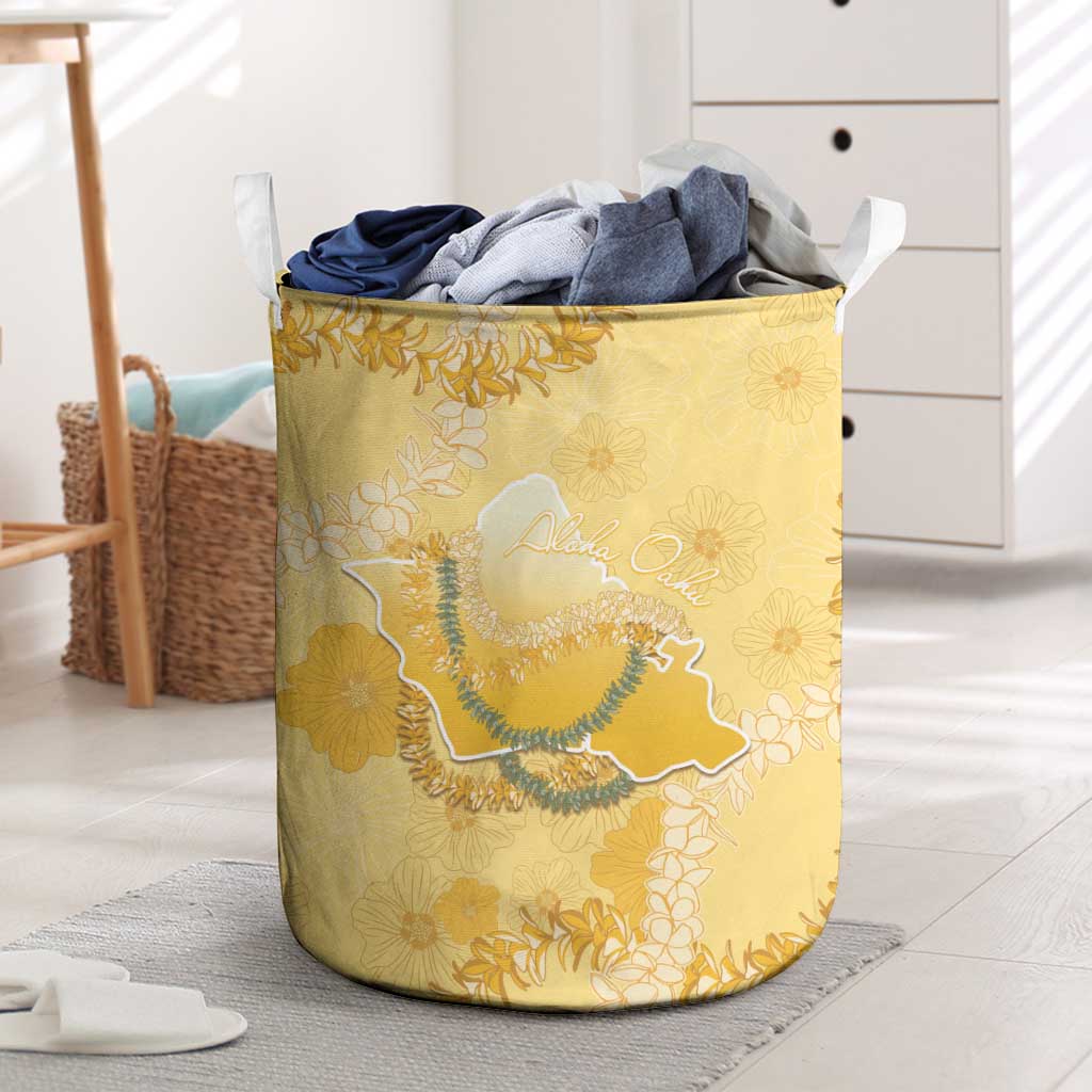 Hawaii Oahu Island Flowers Lei Laundry Basket Yellow Ilima Mix Plumeria