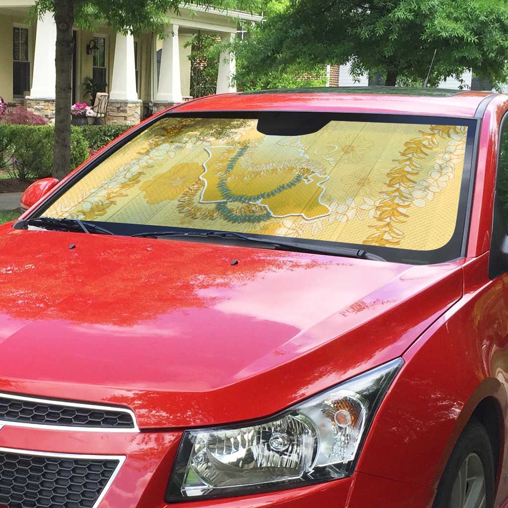 Hawaii Oahu Island Flowers Lei Auto Sun Shade Yellow Ilima Mix Plumeria