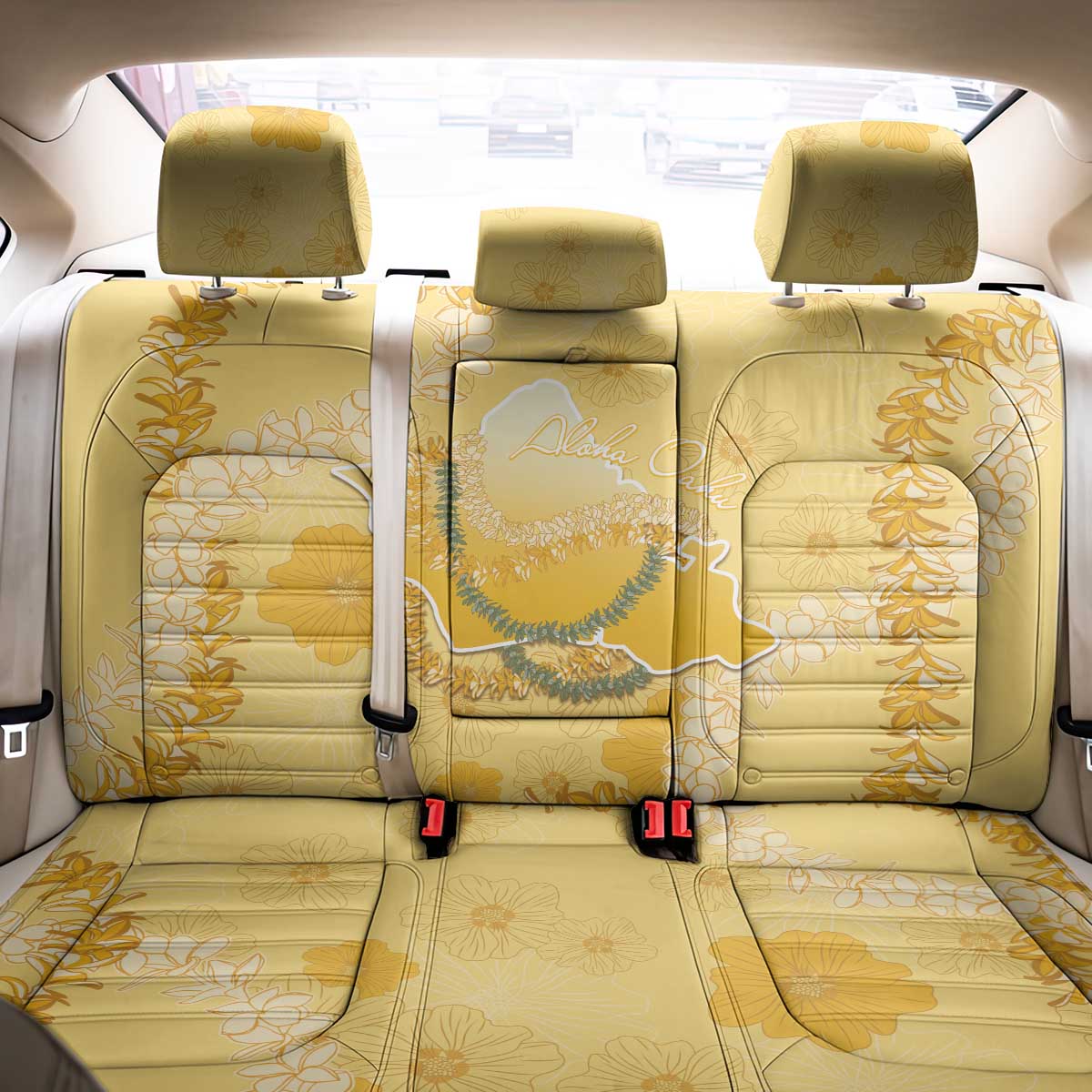 Hawaii Oahu Island Flowers Lei Back Car Seat Cover Yellow Ilima Mix Plumeria