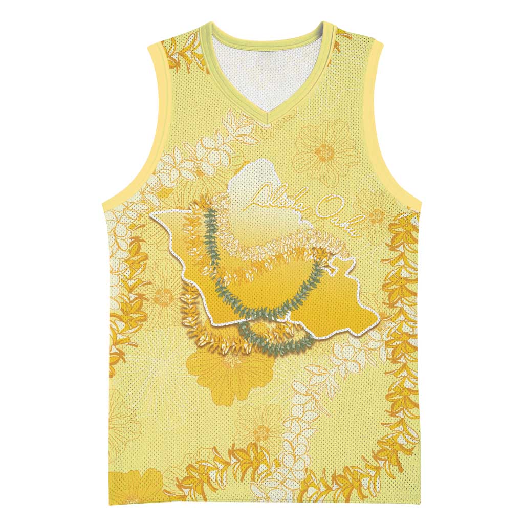 Hawaii Oahu Island Flowers Lei Basketball Jersey Yellow Ilima Mix Plumeria