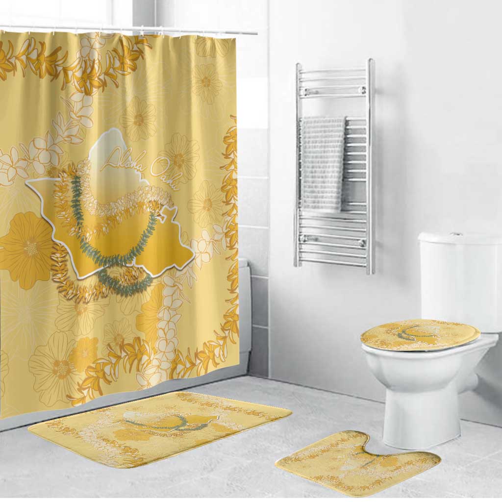 Hawaii Oahu Island Flowers Lei Bathroom Set Yellow Ilima Mix Plumeria