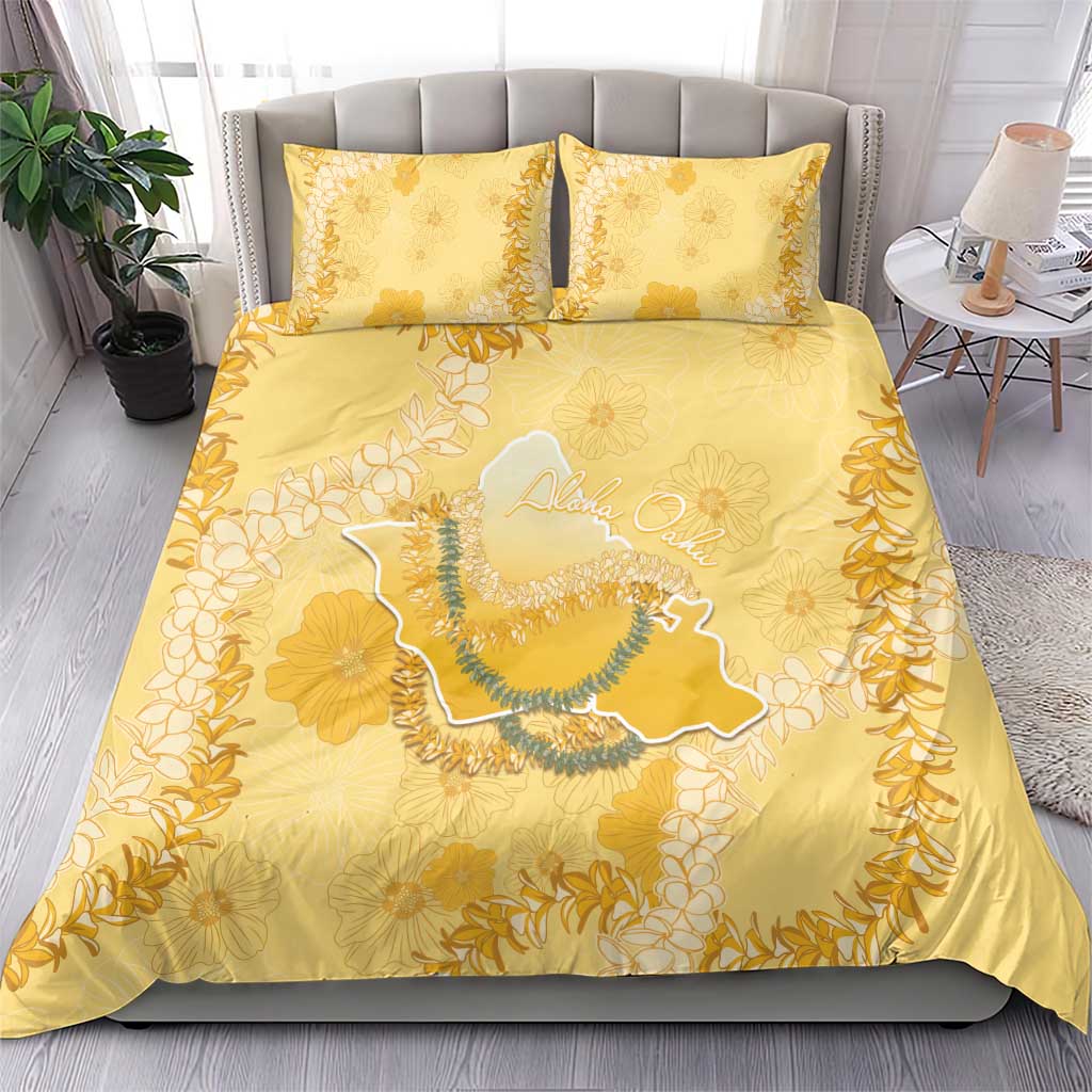 Hawaii Oahu Island Flowers Lei Bedding Set Yellow Ilima Mix Plumeria
