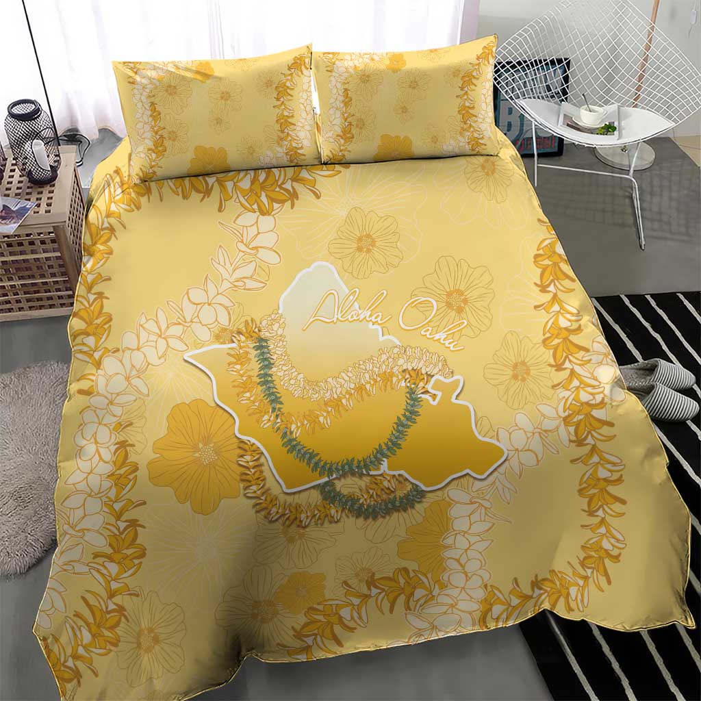 Hawaii Oahu Island Flowers Lei Bedding Set Yellow Ilima Mix Plumeria