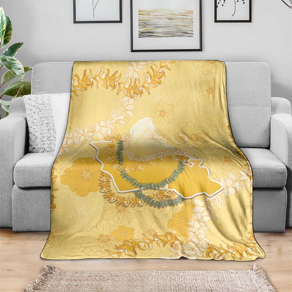 Hawaii Oahu Island Flowers Lei Blanket Yellow Ilima Mix Plumeria