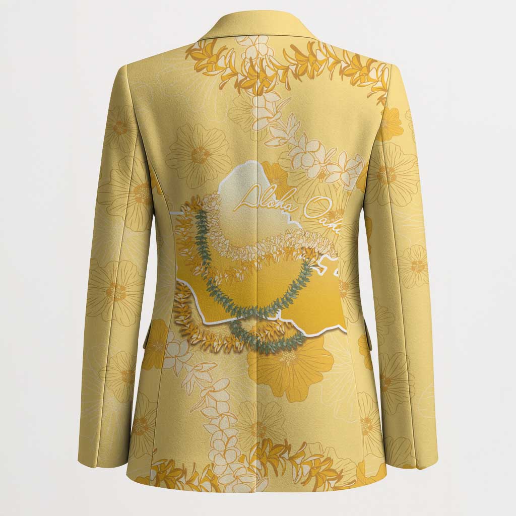 Hawaii Oahu Island Flowers Lei Blazer Yellow Ilima Mix Plumeria