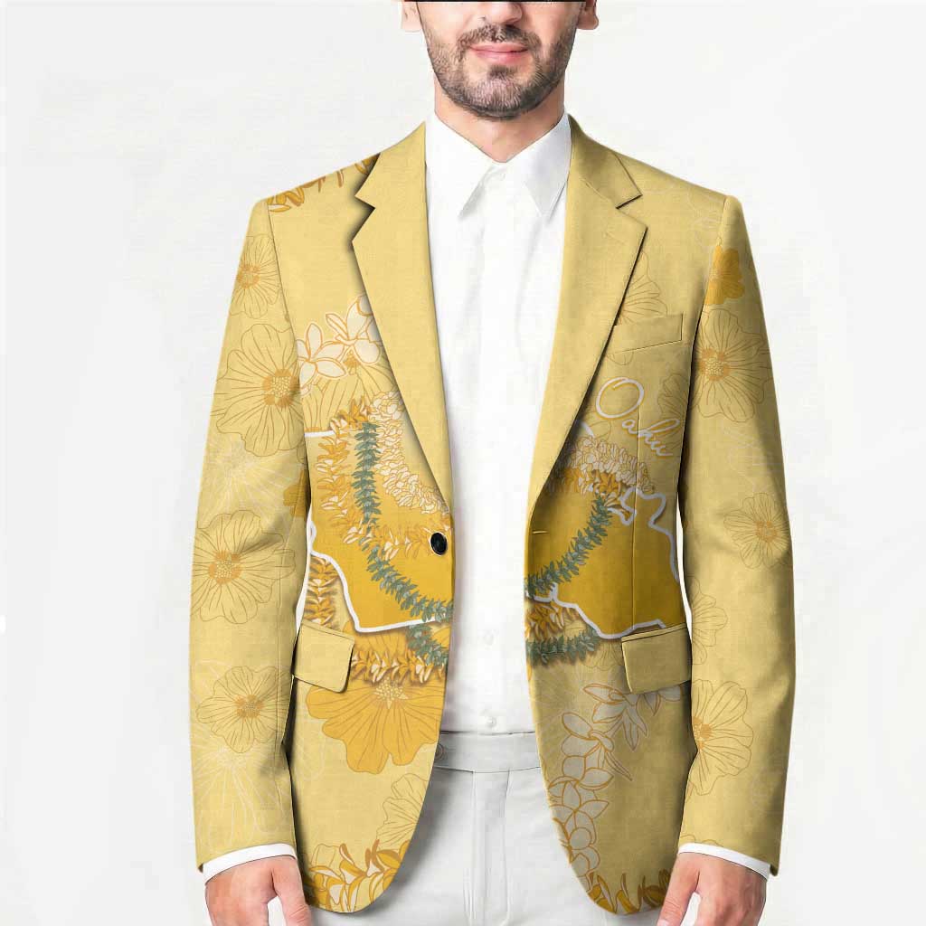 Hawaii Oahu Island Flowers Lei Blazer Yellow Ilima Mix Plumeria