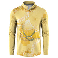 Hawaii Oahu Island Flowers Lei Button Sweatshirt Yellow Ilima Mix Plumeria