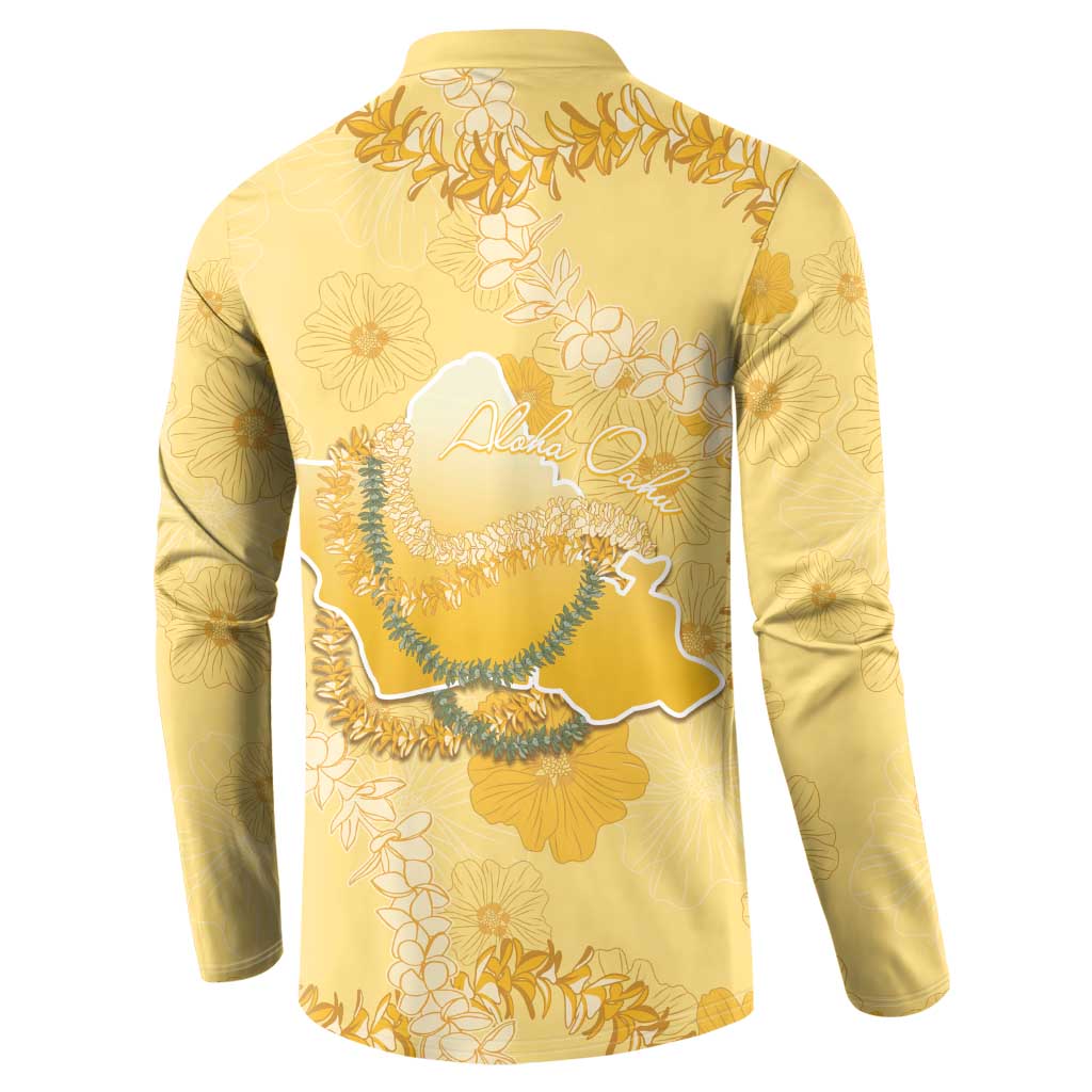 Hawaii Oahu Island Flowers Lei Button Sweatshirt Yellow Ilima Mix Plumeria