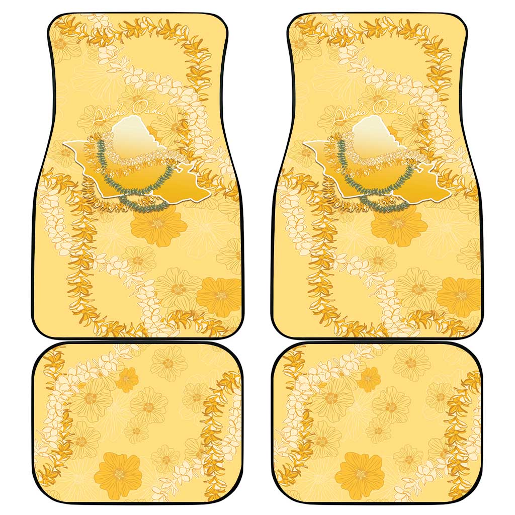 Hawaii Oahu Island Flowers Lei Car Mats Yellow Ilima Mix Plumeria