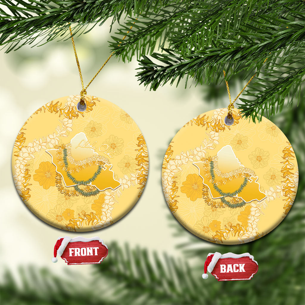 Hawaii Oahu Island Flowers Lei Ceramic Ornament Yellow Ilima Mix Plumeria
