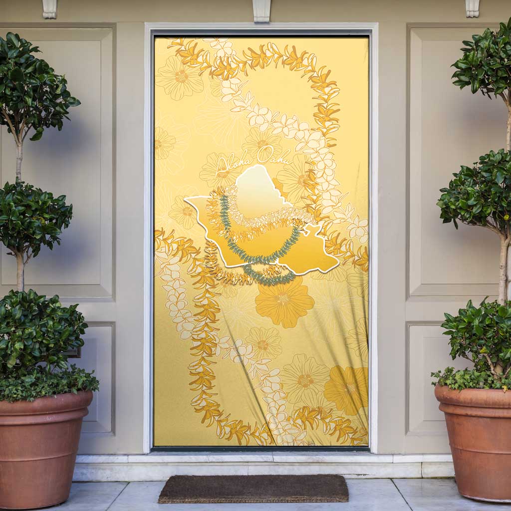 Hawaii Oahu Island Flowers Lei Door Cover Yellow Ilima Mix Plumeria