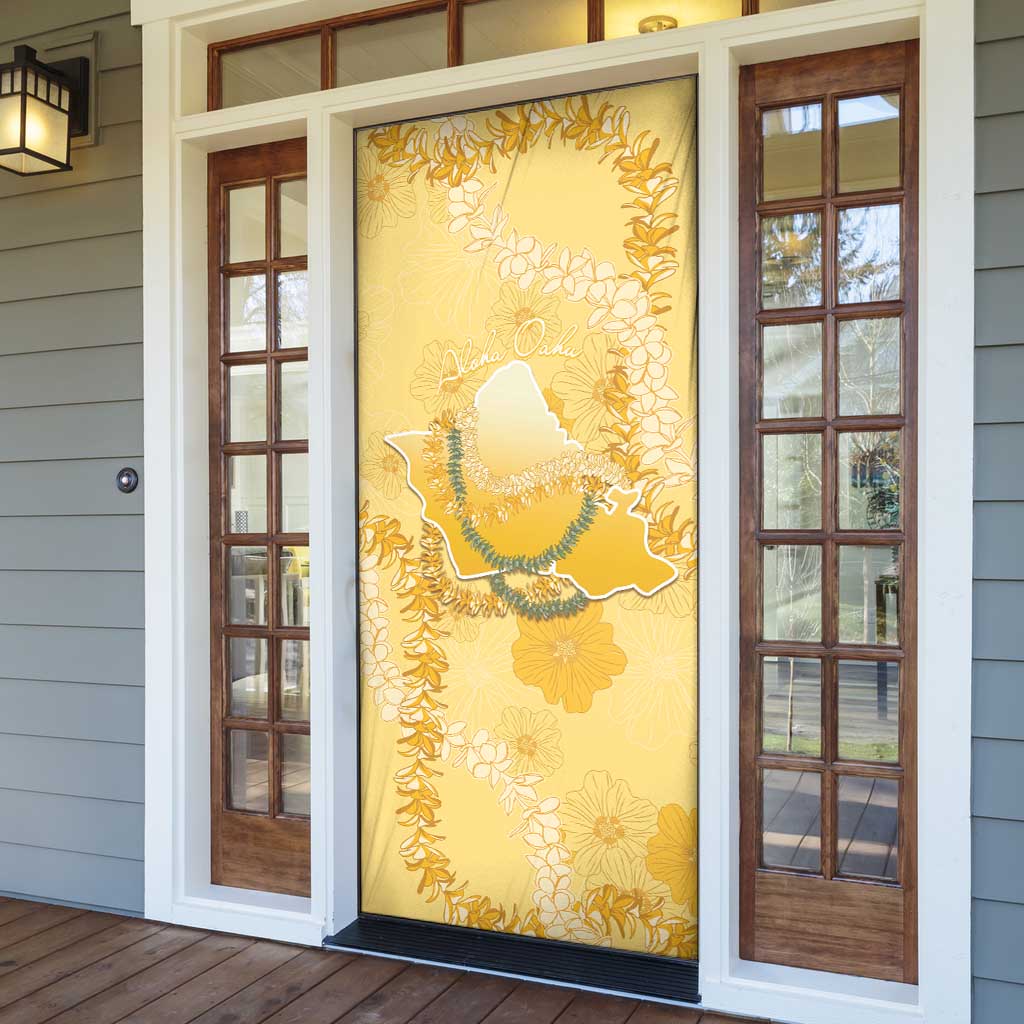 Hawaii Oahu Island Flowers Lei Door Cover Yellow Ilima Mix Plumeria