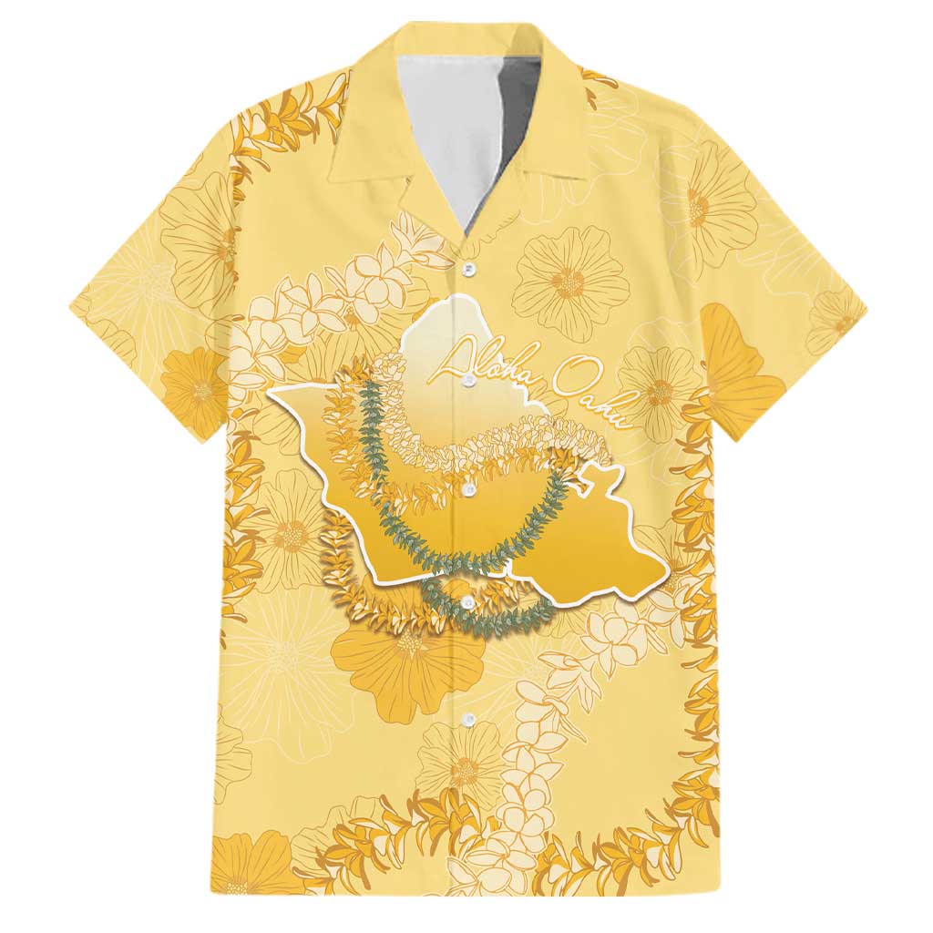 Hawaii Oahu Island Flowers Lei Family Matching Off Shoulder Maxi Dress and Hawaiian Shirt Yellow Ilima Mix Plumeria LT7 Dad's Shirt - Short Sleeve Yellow - Polynesian Pride
