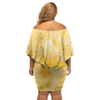 Hawaii Oahu Island Flowers Lei Family Matching Off Shoulder Short Dress and Hawaiian Shirt Yellow Ilima Mix Plumeria LT7 - Polynesian Pride