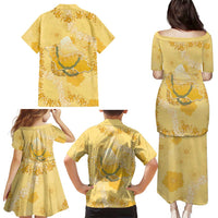 Hawaii Oahu Island Flowers Lei Family Matching Puletasi and Hawaiian Shirt Yellow Ilima Mix Plumeria LT7 - Polynesian Pride