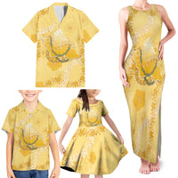 Hawaii Oahu Island Flowers Lei Family Matching Tank Maxi Dress and Hawaiian Shirt Yellow Ilima Mix Plumeria LT7 - Polynesian Pride