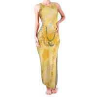 Hawaii Oahu Island Flowers Lei Family Matching Tank Maxi Dress and Hawaiian Shirt Yellow Ilima Mix Plumeria LT7 Mom's Dress Yellow - Polynesian Pride