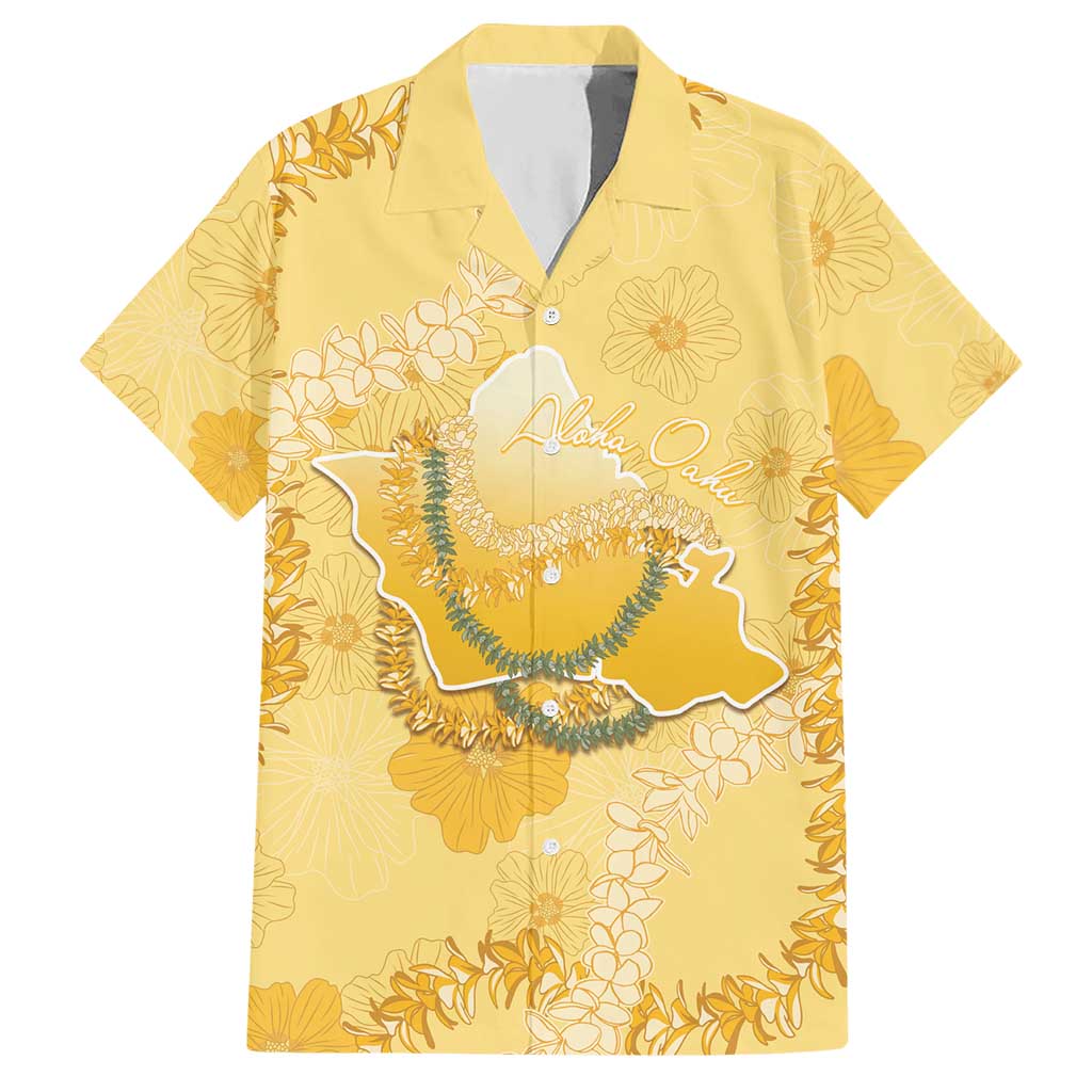 Hawaii Oahu Island Flowers Lei Hawaiian Shirt Yellow Ilima Mix Plumeria