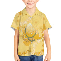 Hawaii Oahu Island Flowers Lei Hawaiian Shirt Yellow Ilima Mix Plumeria