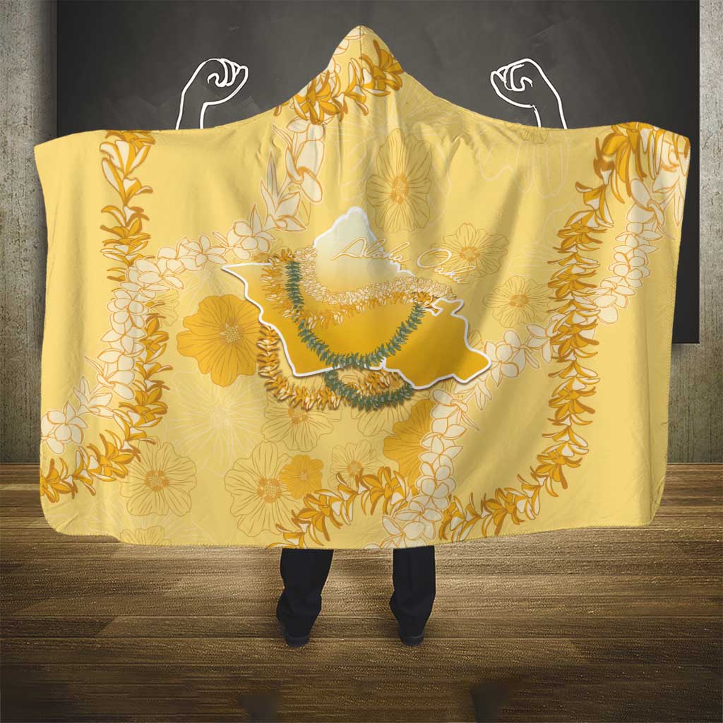 Hawaii Oahu Island Flowers Lei Hooded Blanket Yellow Ilima Mix Plumeria