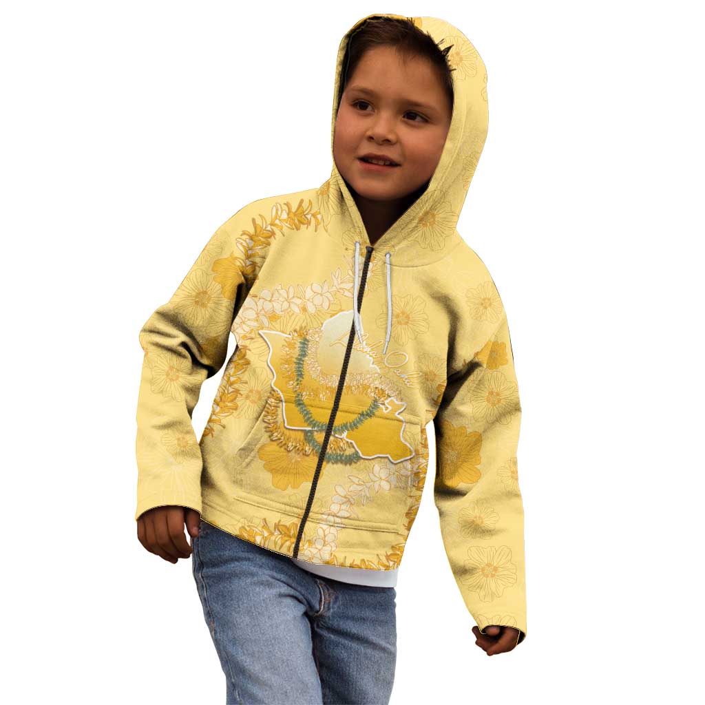 Hawaii Oahu Island Flowers Lei Kid Hoodie Yellow Ilima Mix Plumeria