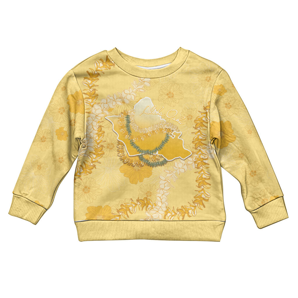 Hawaii Oahu Island Flowers Lei Kid Ugly Christmas Sweater Yellow Ilima Mix Plumeria
