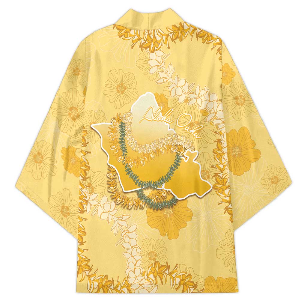 Hawaii Oahu Island Flowers Lei Kimono Yellow Ilima Mix Plumeria