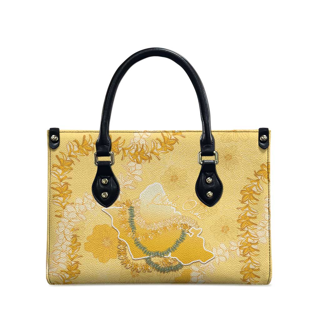 Hawaii Oahu Island Flowers Lei Leather Bag Yellow Ilima Mix Plumeria
