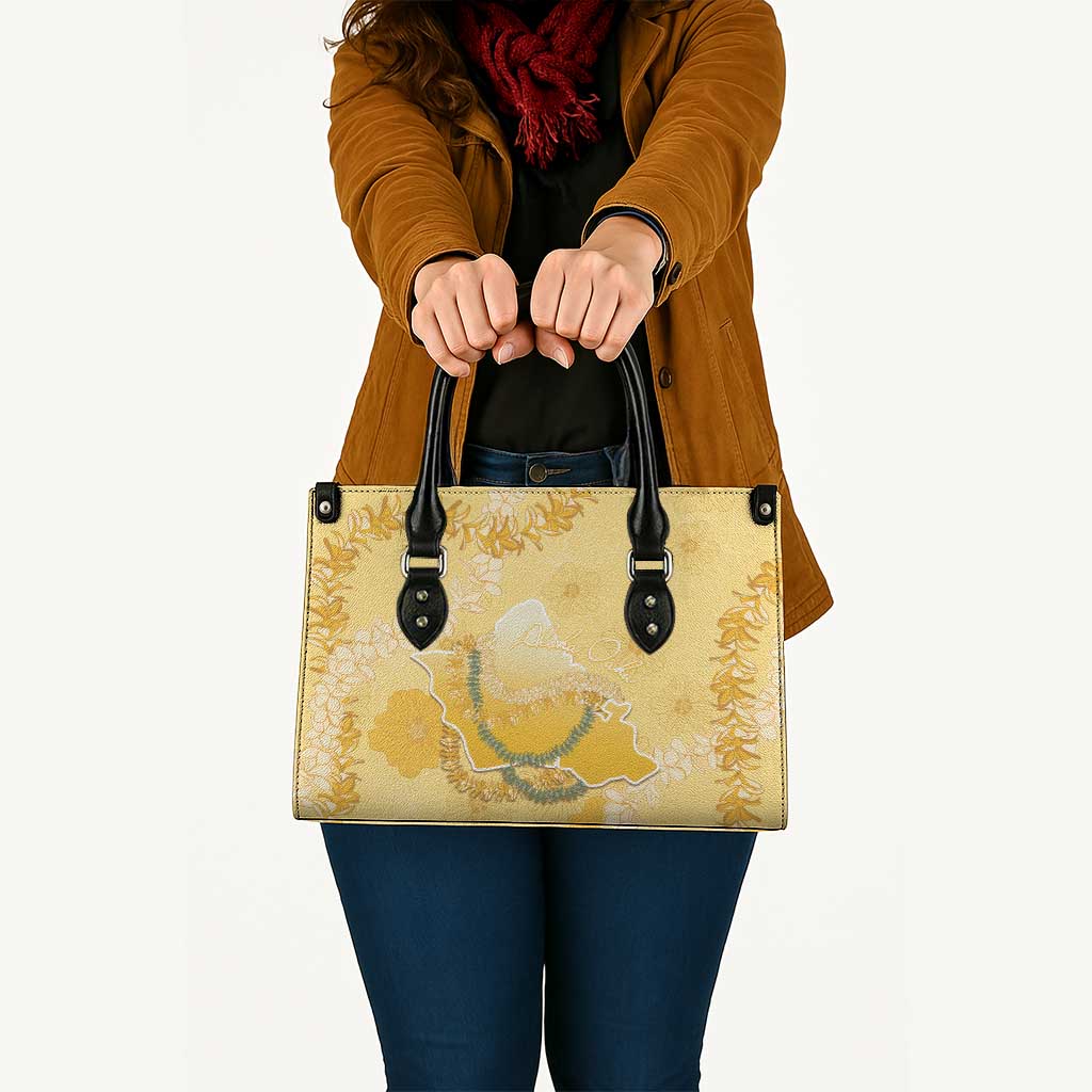 Hawaii Oahu Island Flowers Lei Leather Bag Yellow Ilima Mix Plumeria