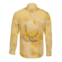 Hawaii Oahu Island Flowers Lei Long Sleeve Button Shirt Yellow Ilima Mix Plumeria