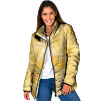 Hawaii Oahu Island Flowers Lei Padded Jacket Yellow Ilima Mix Plumeria