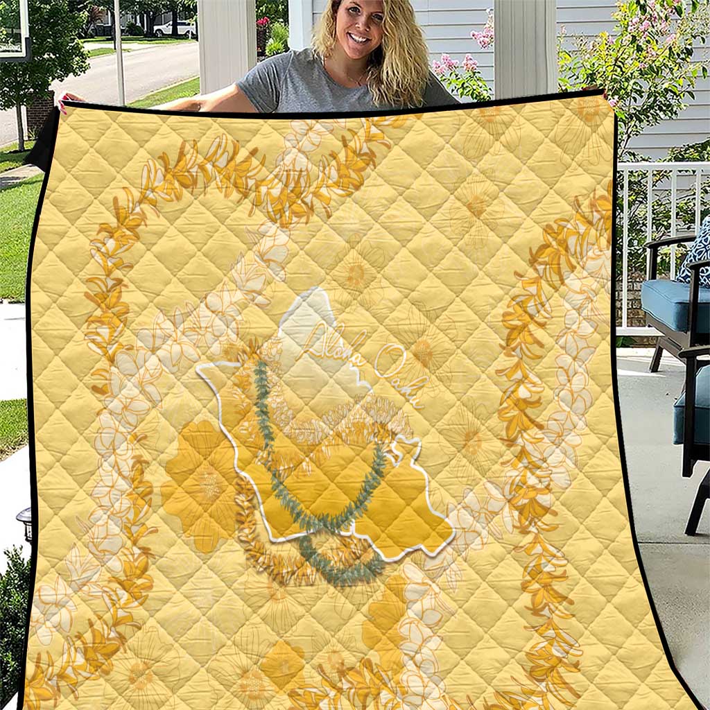 Hawaii Oahu Island Flowers Lei Quilt Yellow Ilima Mix Plumeria