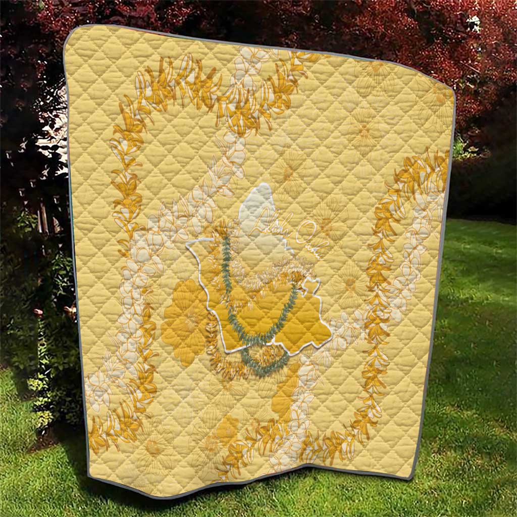 Hawaii Oahu Island Flowers Lei Quilt Yellow Ilima Mix Plumeria