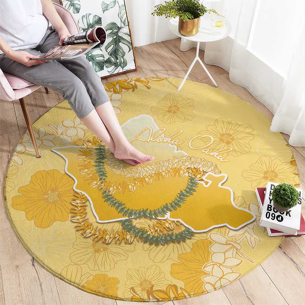 Hawaii Oahu Island Flowers Lei Round Carpet Yellow Ilima Mix Plumeria