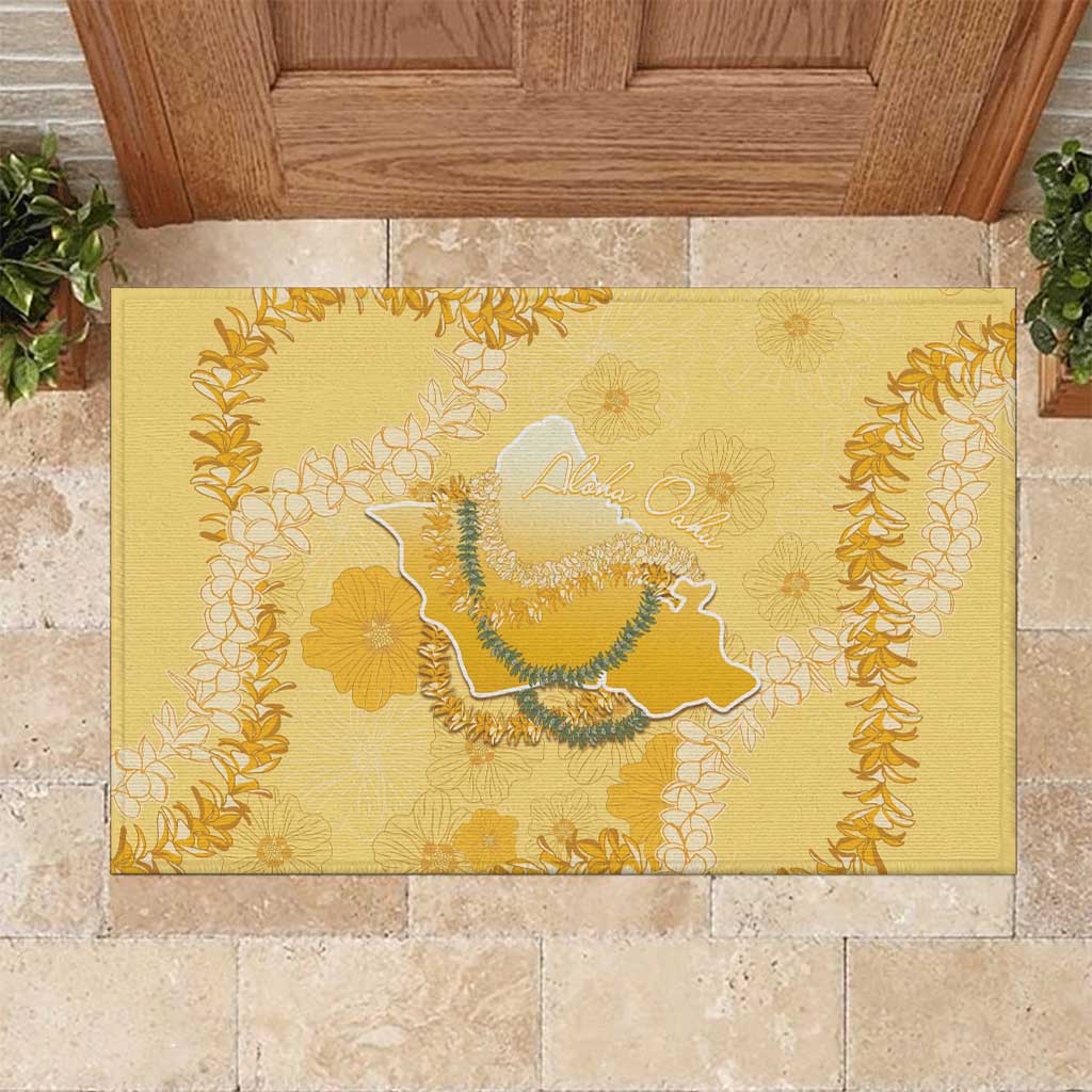 Hawaii Oahu Island Flowers Lei Rubber Doormat Yellow Ilima Mix Plumeria