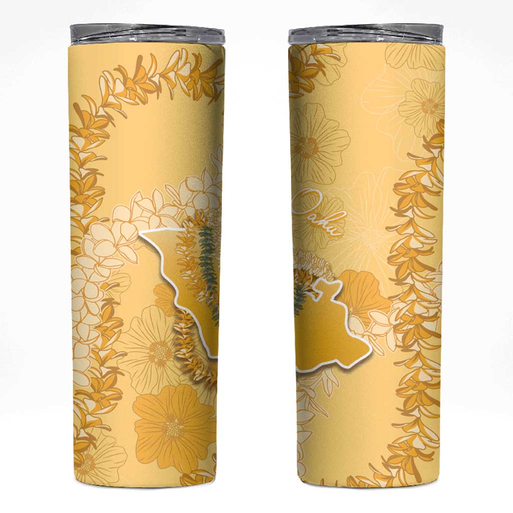 Hawaii Oahu Island Flowers Lei Skinny Tumbler Yellow Ilima Mix Plumeria LT7 Yellow - Polynesian Pride