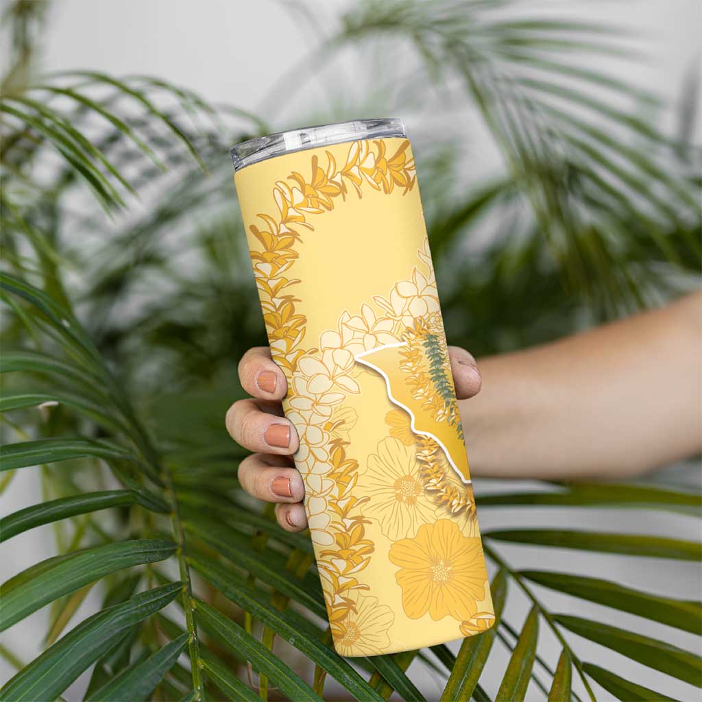 Hawaii Oahu Island Flowers Lei Skinny Tumbler Yellow Ilima Mix Plumeria LT7 - Polynesian Pride