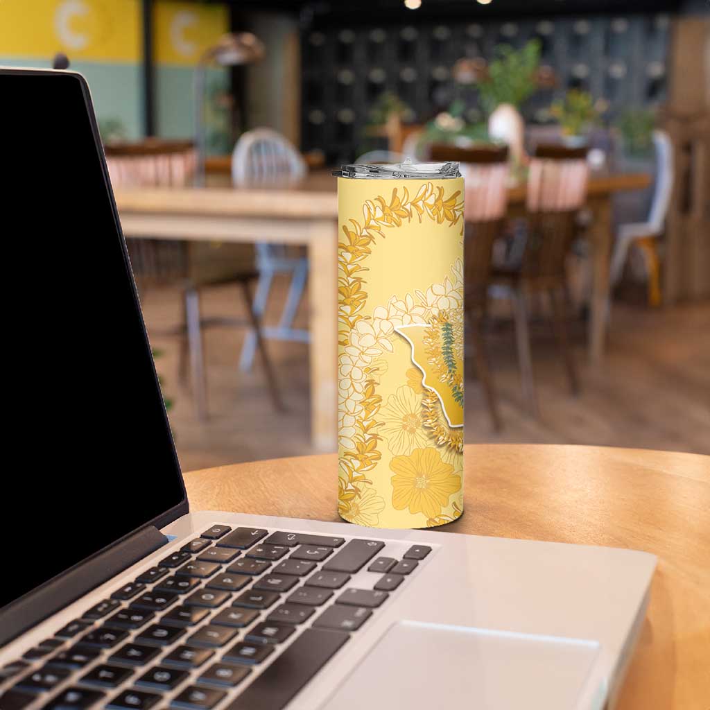 Hawaii Oahu Island Flowers Lei Skinny Tumbler Yellow Ilima Mix Plumeria LT7 - Polynesian Pride