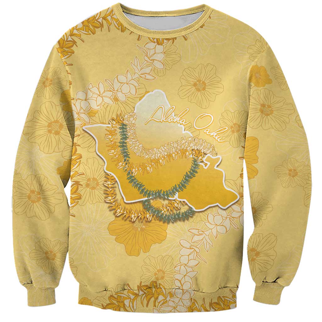 Hawaii Oahu Island Flowers Lei Sweatshirt Yellow Ilima Mix Plumeria