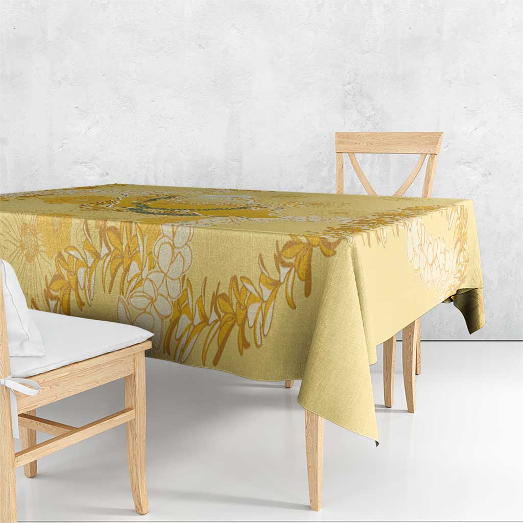 Hawaii Oahu Island Flowers Lei Tablecloth Yellow Ilima Mix Plumeria