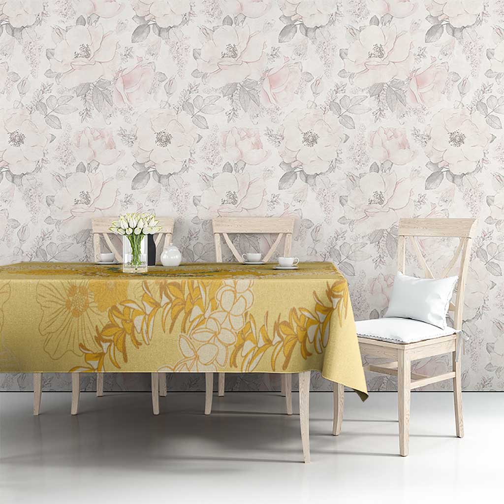 Hawaii Oahu Island Flowers Lei Tablecloth Yellow Ilima Mix Plumeria