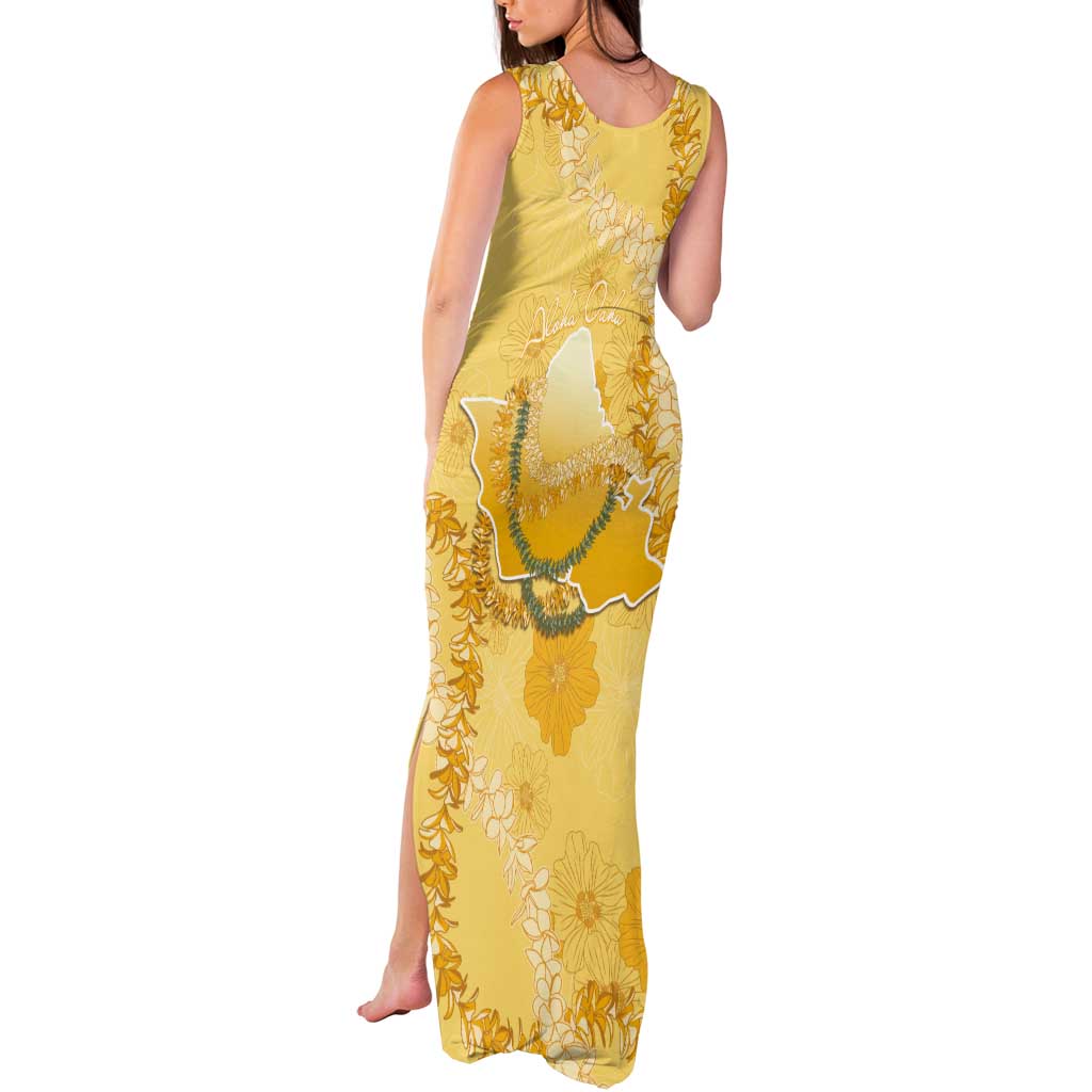 Hawaii Oahu Island Flowers Lei Tank Maxi Dress Yellow Ilima Mix Plumeria