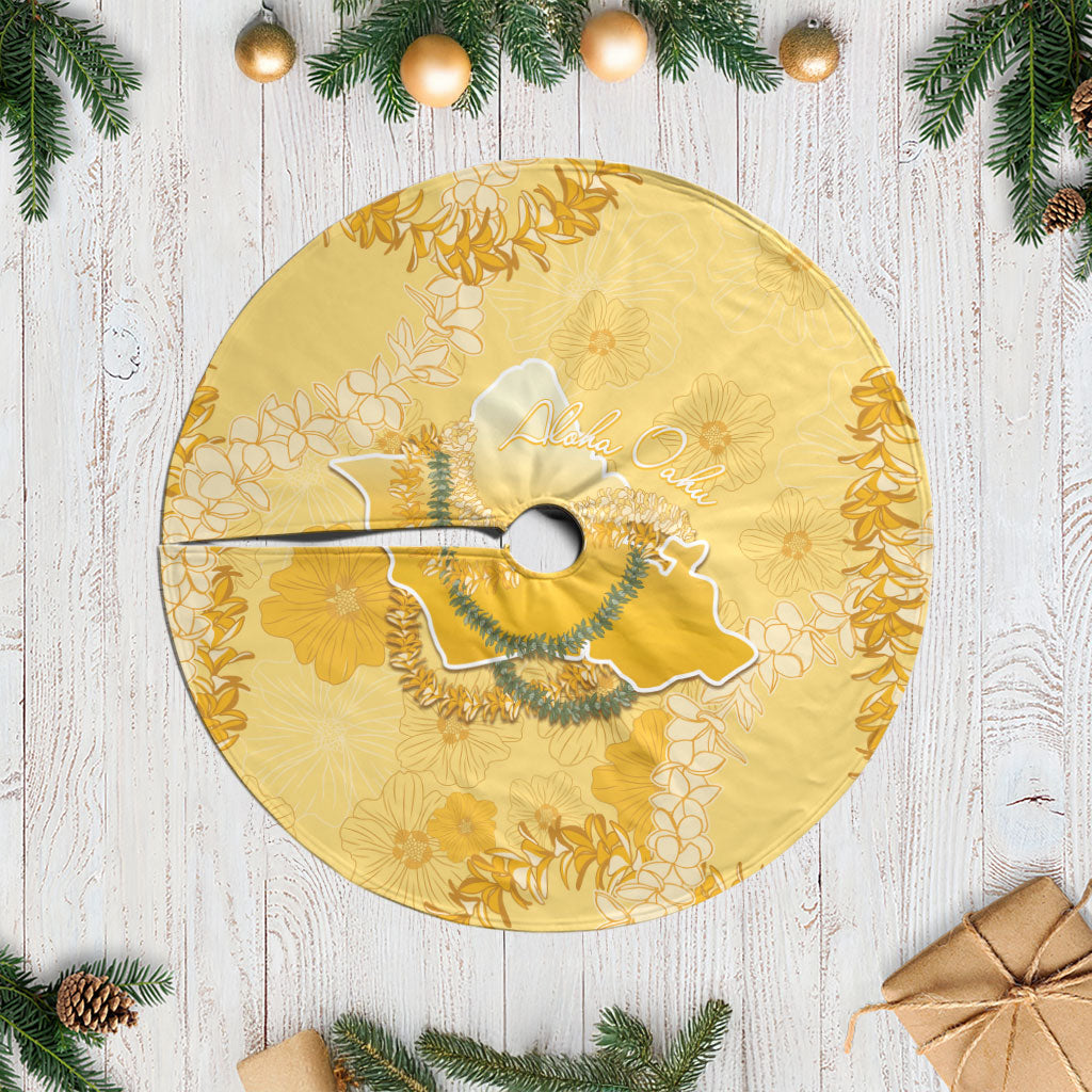 Hawaii Oahu Island Flowers Lei Tree Skirt Yellow Ilima Mix Plumeria