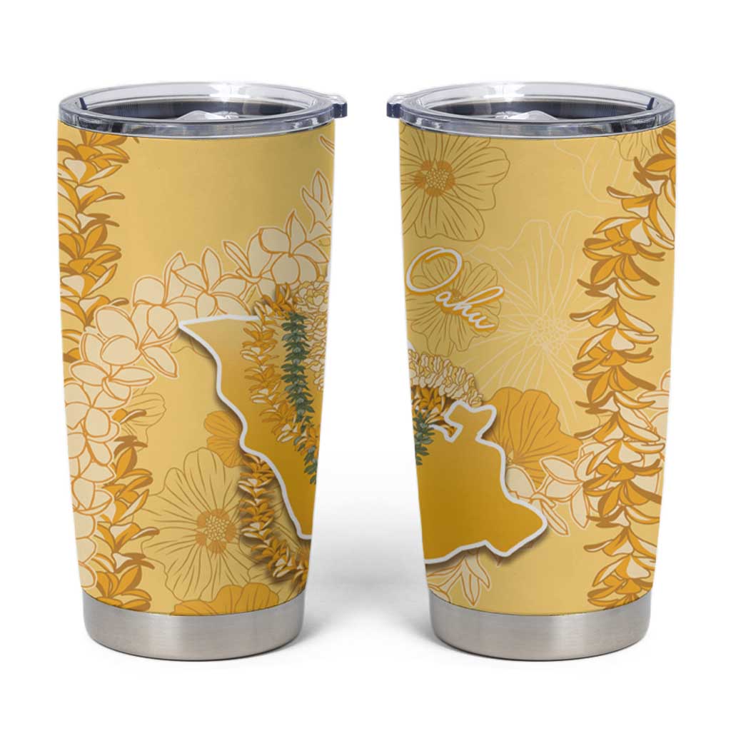 Hawaii Oahu Island Flowers Lei Tumbler Cup Yellow Ilima Mix Plumeria