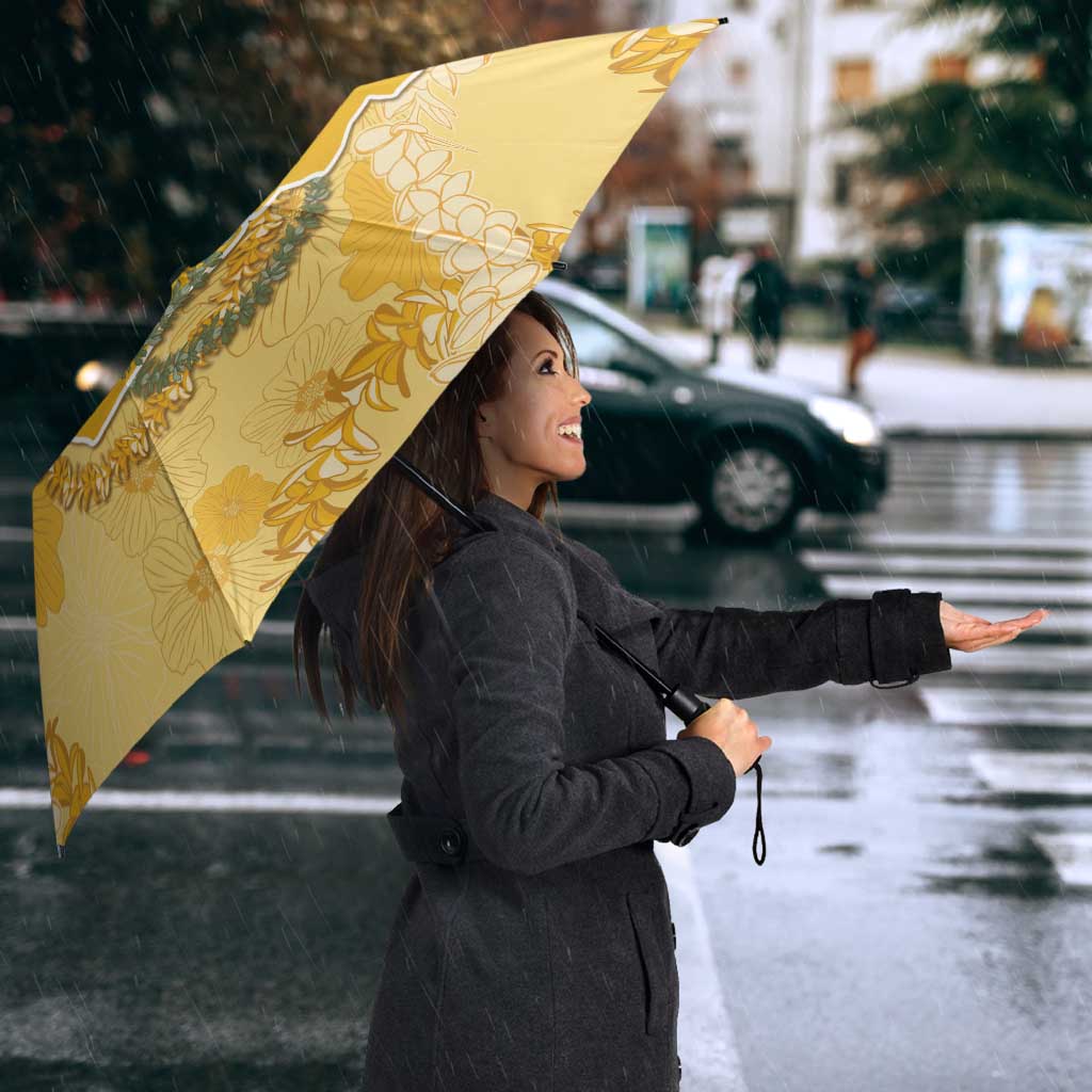 Hawaii Oahu Island Flowers Lei Umbrella Yellow Ilima Mix Plumeria