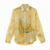 Hawaii Oahu Island Flowers Lei Women Casual Shirt Yellow Ilima Mix Plumeria LT7 - Polynesian Pride