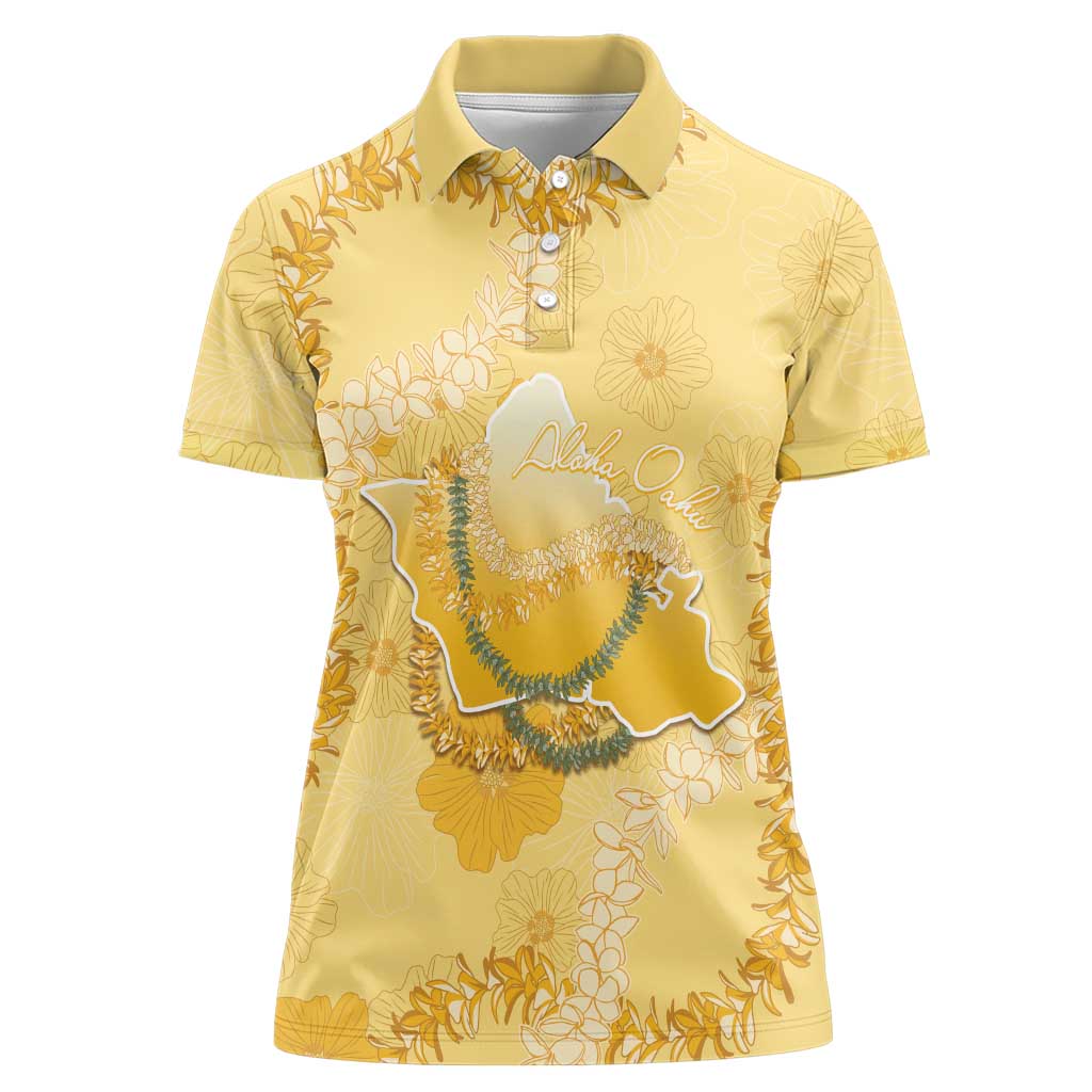 Hawaii Oahu Island Flowers Lei Women Polo Shirt Yellow Ilima Mix Plumeria LT7 Female Yellow - Polynesian Pride