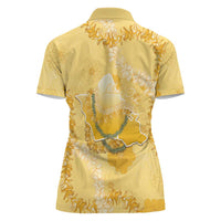 Hawaii Oahu Island Flowers Lei Women Polo Shirt Yellow Ilima Mix Plumeria LT7 - Polynesian Pride